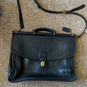 Black leather vintage Coach attache briefcase